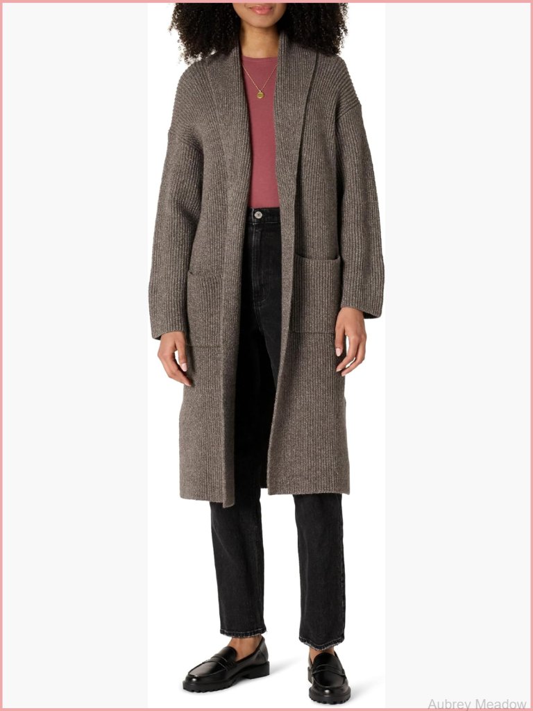 Oversized-Fit Cotton Blend Textured Stitch Long Cardigan